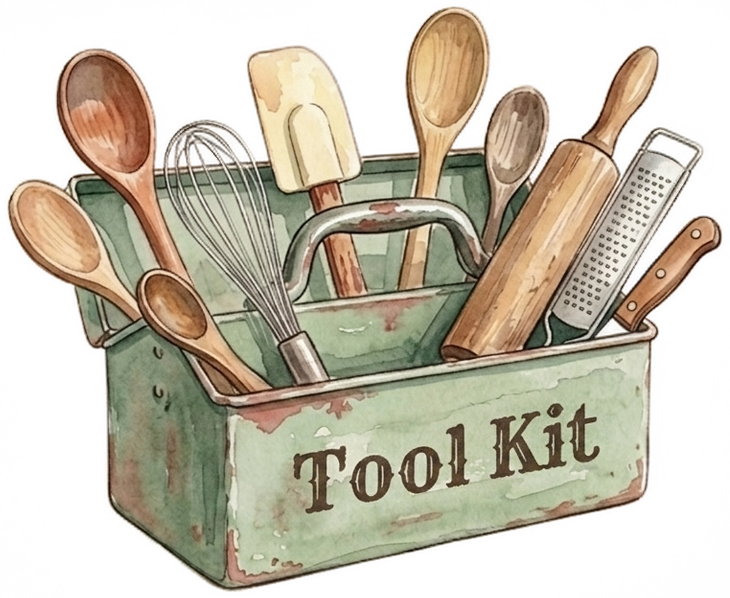 The Tool Kit — kitchen tools in a vintage box