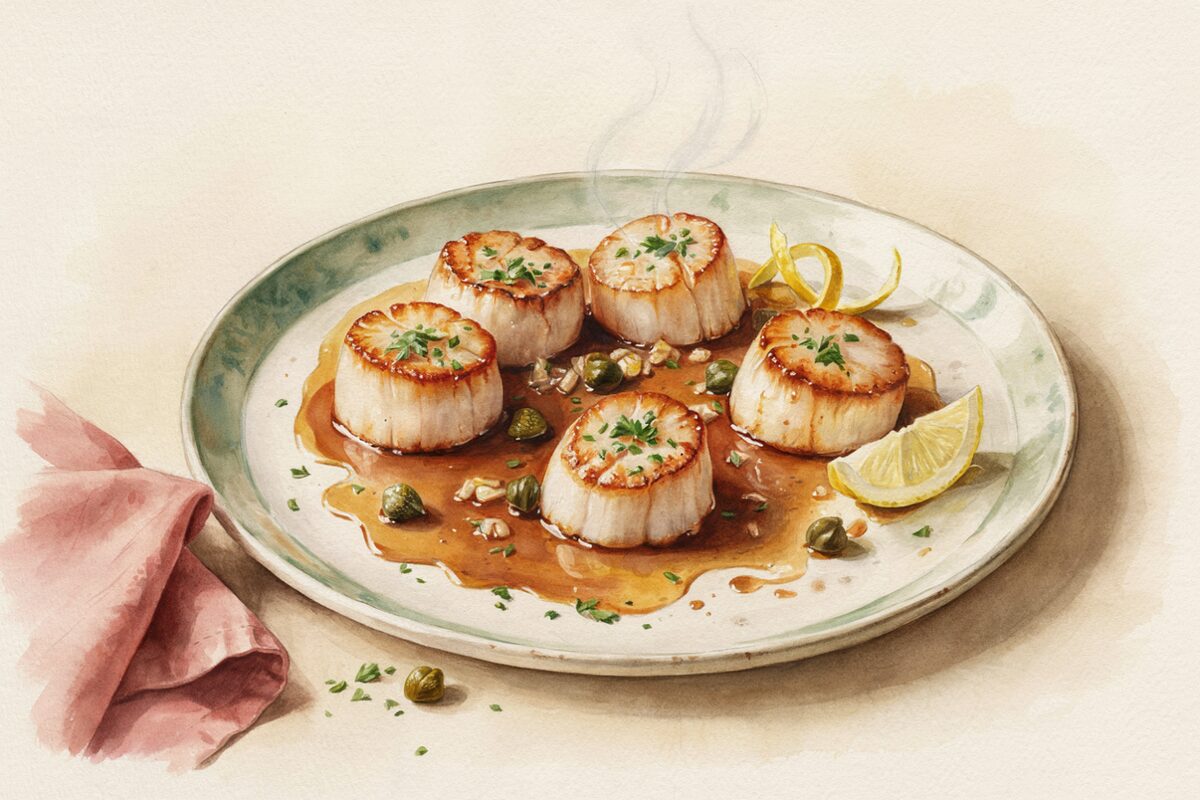 Seared Scallops with Brown Butter, Lemon & Capers